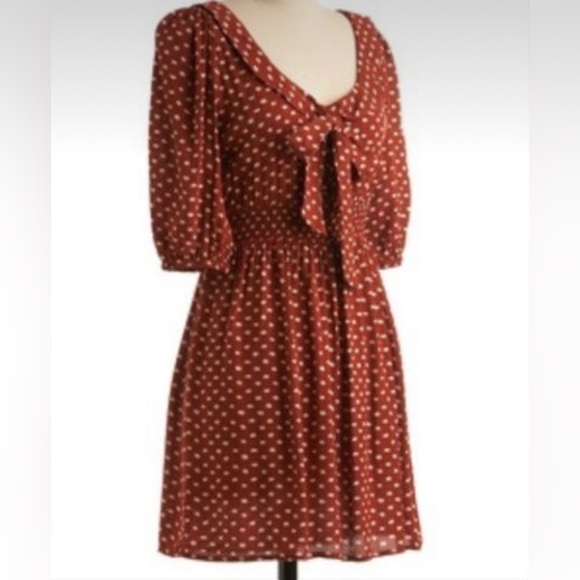 ISO Modcloth Rust/Burnt Orange Dot Dress with puff sleeves and collar sizes S-XL - Picture 2 of 2